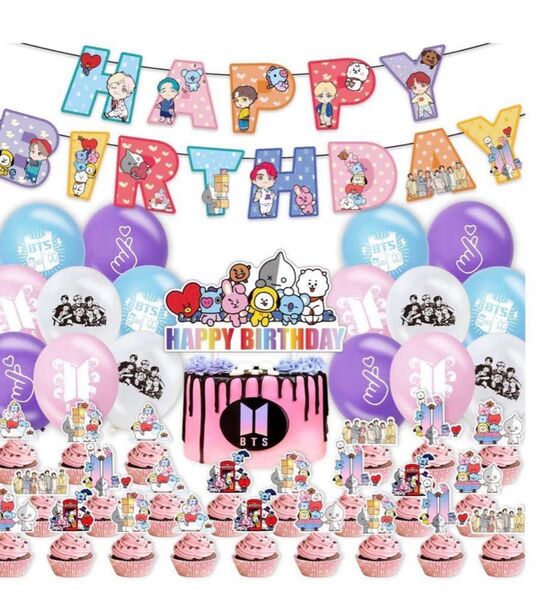 BTS 誕生日 飾り付け バースデー 飾り バルーン HAPPY BIRTHDAY バナー ハッピーバースデーバナー 誕生日 風船