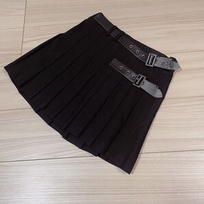 送料無料 美品 dimmoire ディムモアール ベルトプリーツ ミニスカート ブラック 黒