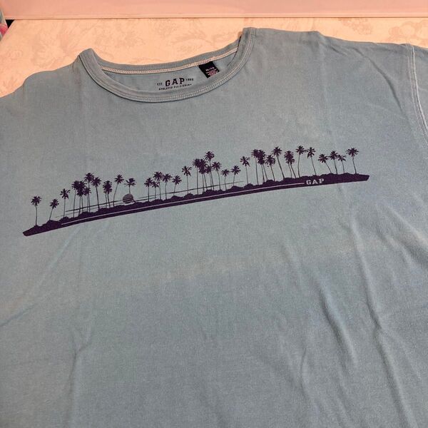 GAP ヤシの木柄Tシャツ メンズXL ブルーグレー