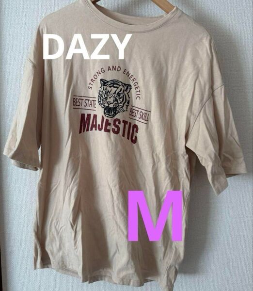 SHEIN DAZY ドロップショルダー レタープリント トラ柄 Tシャツ