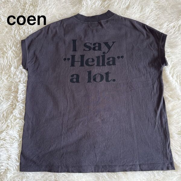 coen コーエン チャコルグレー 半袖Tシャツ USAコットン ロゴTシャツ クルーネック M バックプリント