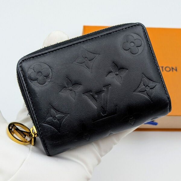 ルイヴィトン ポルトフォイユ・ルー エンボス ノワール ゴールド金具 RFID ラムレザー 箱