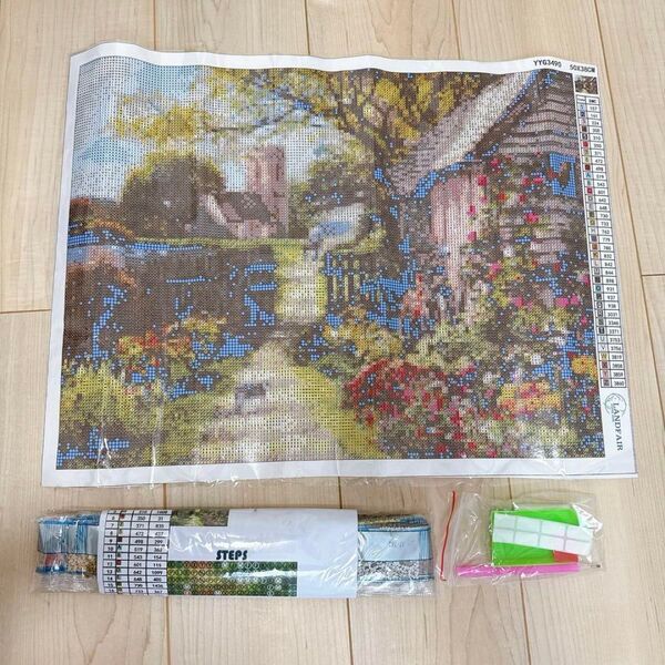 新品 未開封 ダイヤモンドアート キット 38×50 古い教会の道 絵画 中級難易度