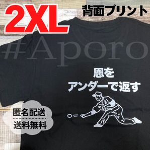 面白い おもしろ Tシャツ 半袖 パロディ 恩をアンダーで返す ブラック 投手 ピッチャー 野球 2XL バックプリント