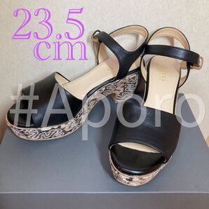 Pitti FEMININE ピッティフェミニン ウェッジ レース ストラップ サンダル ブラック ベージュ EE 23.5cm
