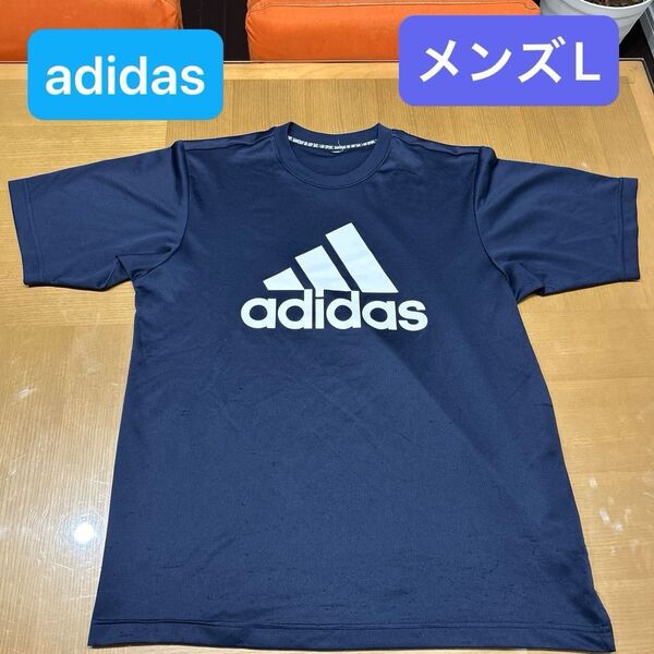 アディダス adidas 半袖Tシャツ ロゴ Tシャツ メンズ ネイビー L 夏 ポリエステル 速乾性