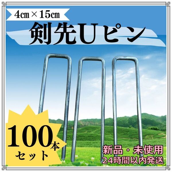 剣先Uピン 100本セット 15㎝ 芝生 固定用 家庭菜園 ネット まとめ売り 固定ピン マット シート押え ベランダ DIY