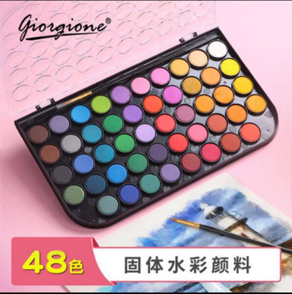 絵の具 水彩 48色 コンパクト アート パレット カラフル