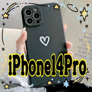 【iPhone14pro】iPhoneケース ブラック ハート 手書き 黒