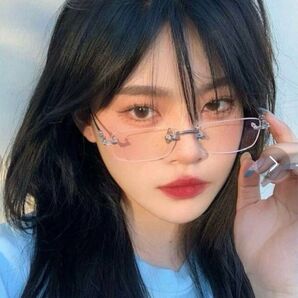 リムレス メガネ メンズメガネ 縁無しメガネ 男女兼用 度なし シルバー 人気 韓国 眼鏡 おしゃれ 伊達眼鏡