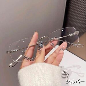 リムレス メガネ メンズメガネ 縁無しメガネ 男女兼用 度なし シルバー 人気 韓国 眼鏡 おしゃれ 伊達眼鏡