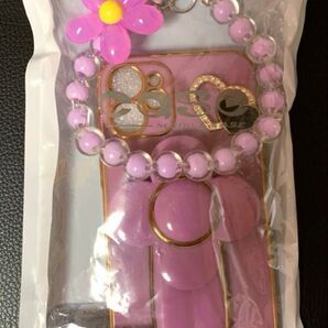 【新品】iPhone 12 Mini パープルフラワーケース