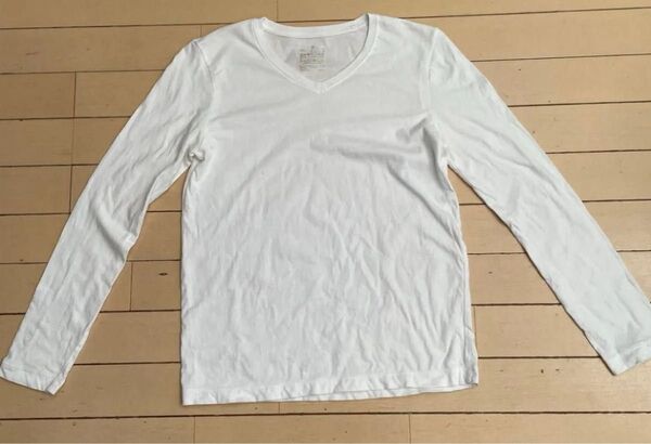値下げ 無印良品 白 Mサイズ 長袖Tシャツ Vネック