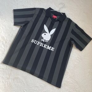 【美品】シュプリーム /プレイボーイ/サッカー/ジェラシー/Sサイズ/ストライプ/ゲームシャツ