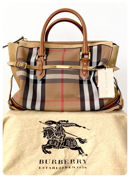 希少 タグ付き 未使用 BURBERRY バーバリー ハンドバッグ ノバチェック スエード