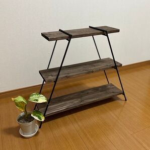 アイアンシェルフ アイアンレッグ 3段板付 キャンプ収納 観葉植物棚 飾り棚 マルシェ什器 オープンシェルフ
