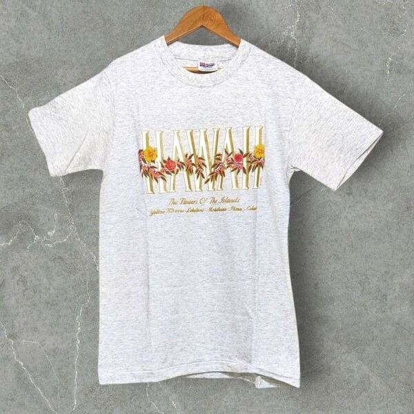 【美品】ヘインズ 半袖Tシャツ ライトグレー S ハワイ ロゴTシャツ クーポン利用可能 プリント
