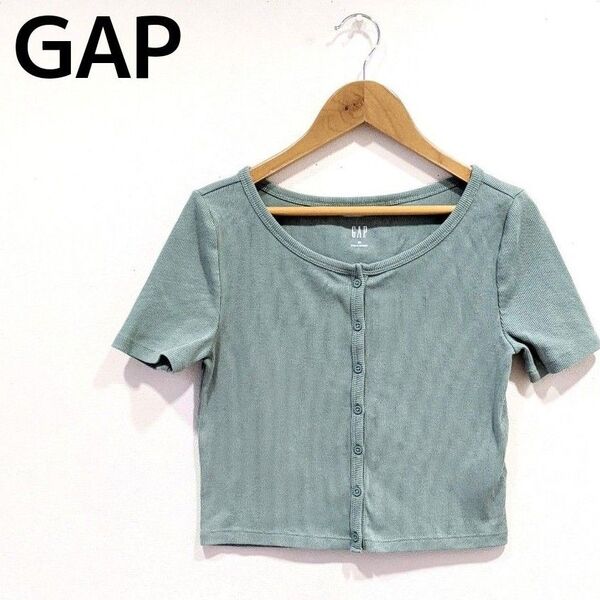 【送料無料】GAP リブクロップ Tシャツ 半袖 グリーン XS 小さいサイズ クーポン利用可 リブTシャツ