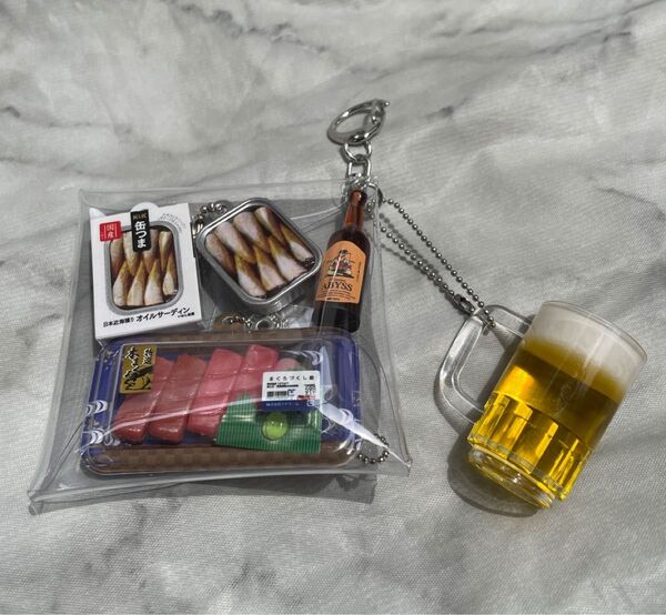 カプセルトイ のんべぇガチャ詰めポーチ 寿司 ビール 缶詰 ミニチュア