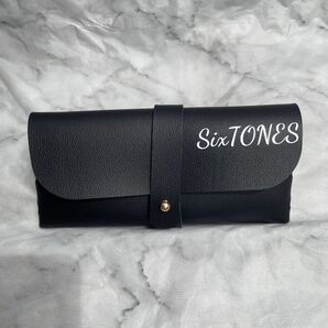 マルチポーチ メガネケース 小物入れ SixTONES オーダーメイド 黒 PUレザー ブラック
