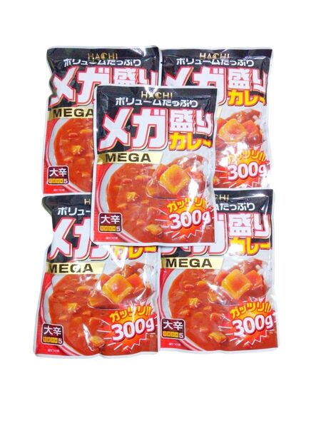 hachi ボリュームたっぷりメガ盛りカレー(大辛)300g×5袋セット 辛党 カレーライス レトルトカレー 非常食 MEGA
