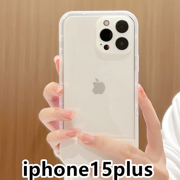 iphone15plusケース カーバー TPU 可愛い スタンド付き ホワイト 軽量 ケース 耐衝撃 6