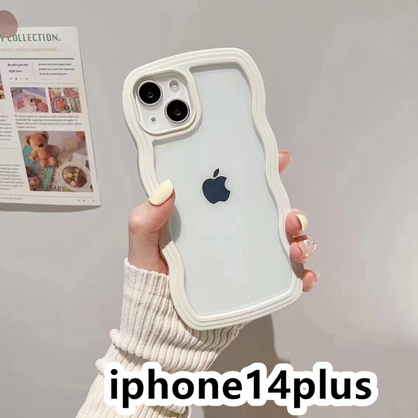 iphone14plusケース カーバー TPU 可愛い 波型 お洒落 軽量 ケース 耐衝撃高品質ホワイト220