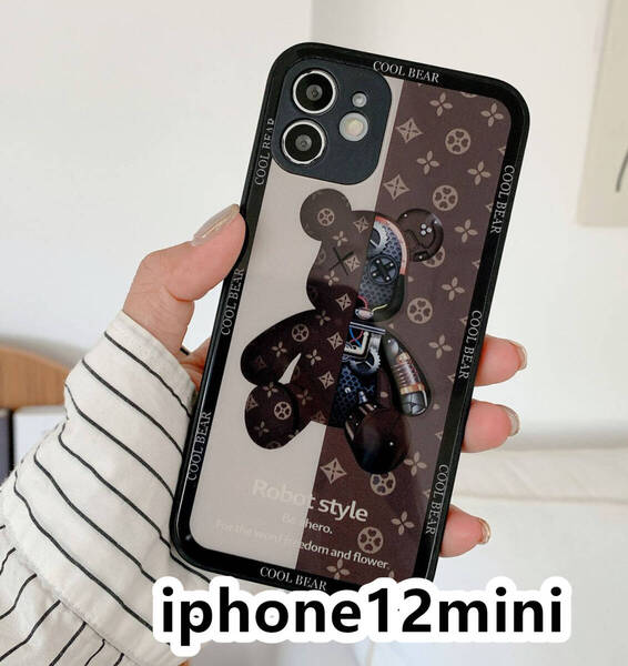 iphone12miniケース カーバー TPU 可愛い 熊 ガラス お洒落 軽量 ケース 耐衝撃高品質ブラウン514