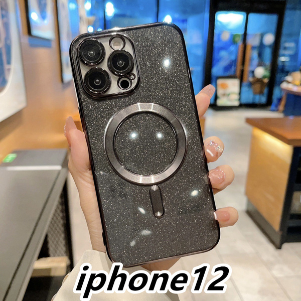 iphone12ケース TPU お洒落 軽量 ケース 耐衝撃 磁気 無線 ワイヤレス充電 ブラック
