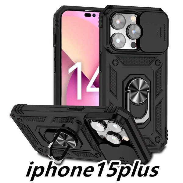 iphone15plusケース カーバー TPU お洒落 韓国 リング ブラック カメラ保護 軽量 ケース 耐衝撃408