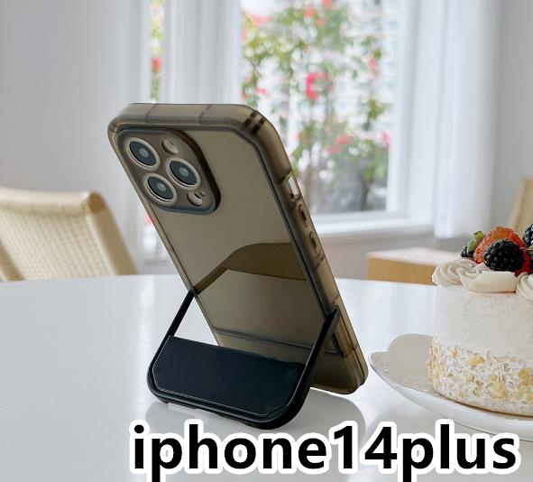 iphone14plusケース カーバー スタンド付き 半透明 お洒落 韓国 軽量 ケース 耐衝撃 高品質 ブラック248