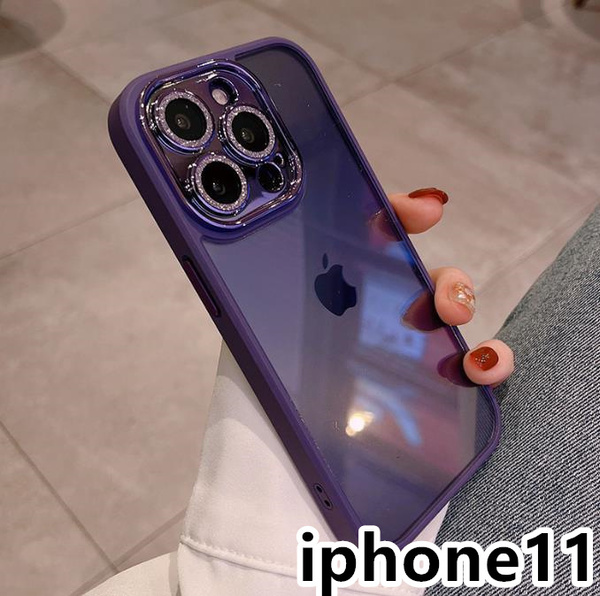 iphone11ケース カーバー レンズ保護付き 透明 お洒落 韓国 軽量 ケース 耐衝撃 高品質 紫132