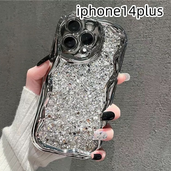 iphone14plusケース カーバー キラキラ お洒落 韓国 軽量 ケース 耐衝撃 高品質 シルバーQ