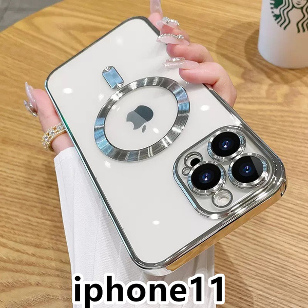 iphone11ケース TPU 軽量 ケース 耐衝撃 無線 磁気 ワイヤレス充電 シルバー