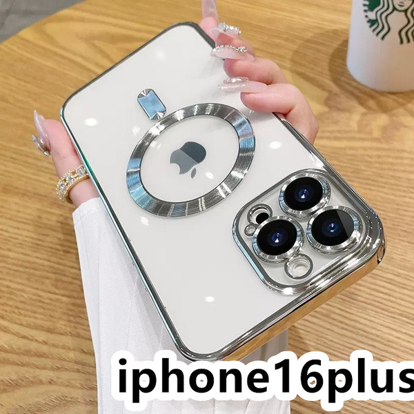 iphone16plusケース TPU 軽量 ケース 耐衝撃 無線 磁気 ワイヤレス充電 シルバー