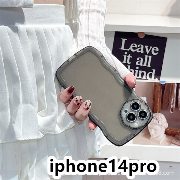 iphone14proケース カーバー TPU 可愛い 透明 波型花 お洒落 軽量 ケース 耐衝撃高品質ブラック88