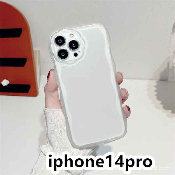 iphone14proケース カーバー TPU 可愛い 透明 波型花 お洒落 軽量 ケース 耐衝撃高品質ホワイト101