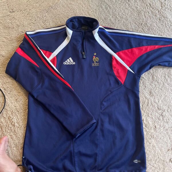 【希少】 フランス代表 トレーニングウェア ハーフジップ ネイビー 日本サイズ LからXL adidas