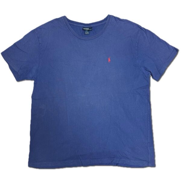 【Used】Polo by Ralph Lauren ポロラルフローレン 刺繍ロゴクルーネックTシャツ L 青 ブルー 古着