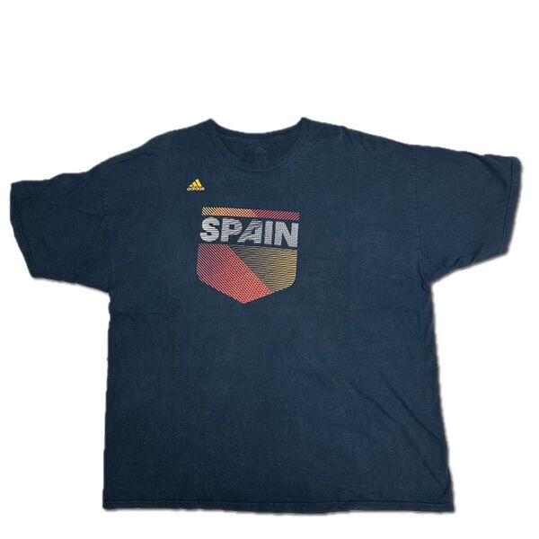 【Used】adidas アディダス FIFAワールドカップ SPAINプリントクルーネックTシャツ 2XL 紺 ネイビー 古着