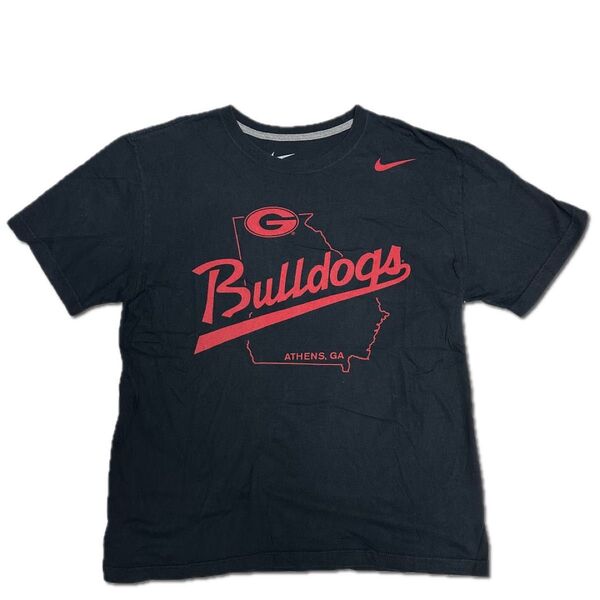 【Used】Nike ナイキ ジョージア大学 Bulldogs ブルドッグスアメフト Tシャツ L 黒 ブラック 古着