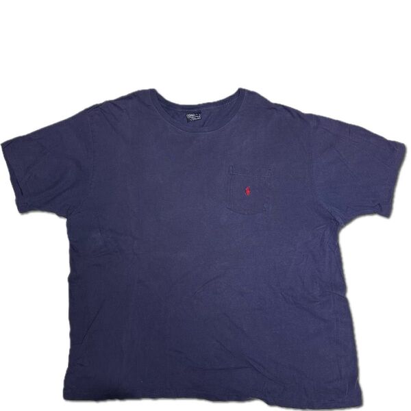 【Used】Polo by Ralph Lauren ポロ・ラルフローレン 刺繍ロゴポケット付き Tシャツ XXL ネイビー 古着