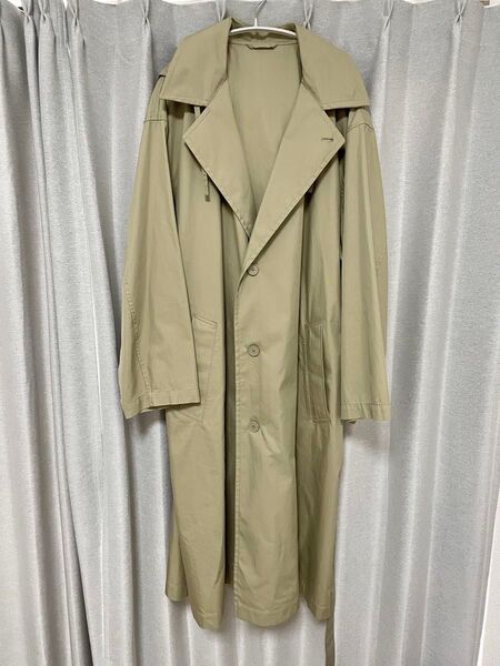 ユニクロU フーデットロングコート XL カーキ