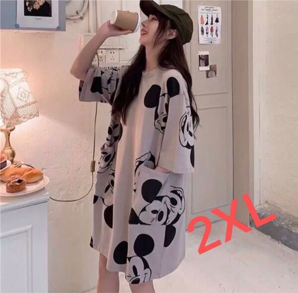 LUBS034夏レディース 可愛い ゆったりプリント柄 半袖 ロングTシャツ