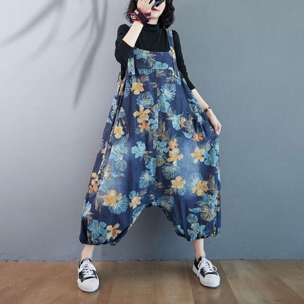 LPCA024 オーバーオール デニムパンツ 春秋 花柄 サロペット ゆったり