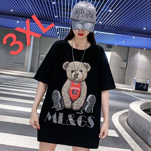 LUEA081レディース Tシャツ トップス 夏 ゆったり クマ柄 大きいサイズ