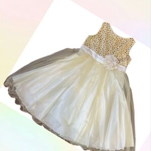 フォーマルドレス★女の子★130cm★KID'S DREAM★スパンコール★チュール★ゴールド★MADE IN U.S.A.