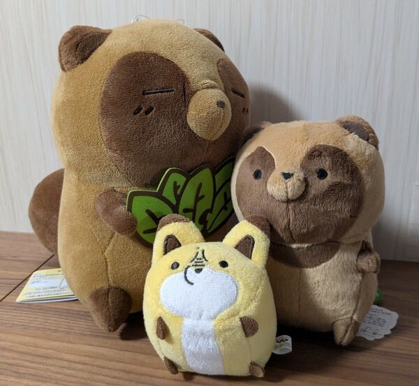 タヌキとキツネ ぬいぐるみ マスコット 3個セット 葉っぱのお金 のせこっとプラス