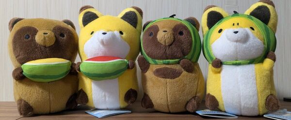 タヌキとキツネ 涼しげな昼さがり ぬいぐるみ マスコット 4点セット