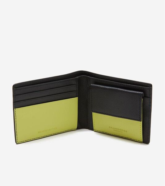 値下げ!!COLE HAAN!!コールハーン 牛革★二つ折り財布 メンズ レザー ブラック×イエロー